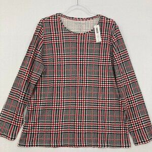 New Chico's size XL/3 Black Red Dublin Houndstooth Leanna Knit Long Sleeve Top